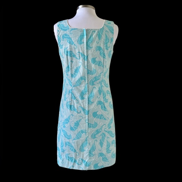 Lilly Pulitzer Sleeveless Krista Shift Dress in Scuba Blue Seahorse Size 4 - Picture 5 of 11